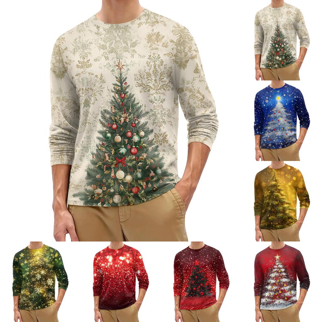Men's Fashion Printed Round Neck Long Sleeve Bottoming Shirt Top