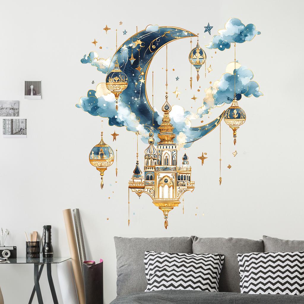 Fantasy Moon Pendant Lamp Castle Wall Sticker Living Room Entrance Wall Decoration Self-Adhesive