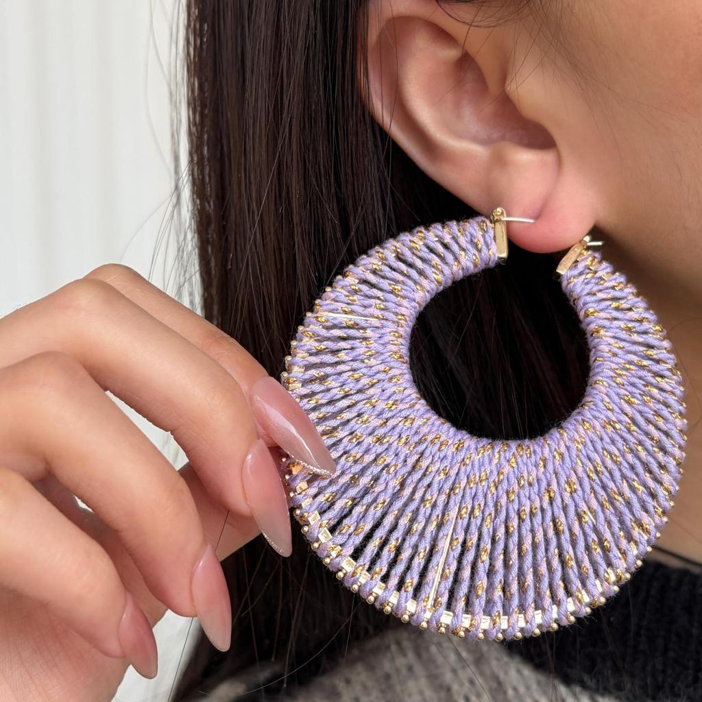 High-End Retro Versatile Ear Cuffs: Colorful Woven Hoops with 925 Silver Studs