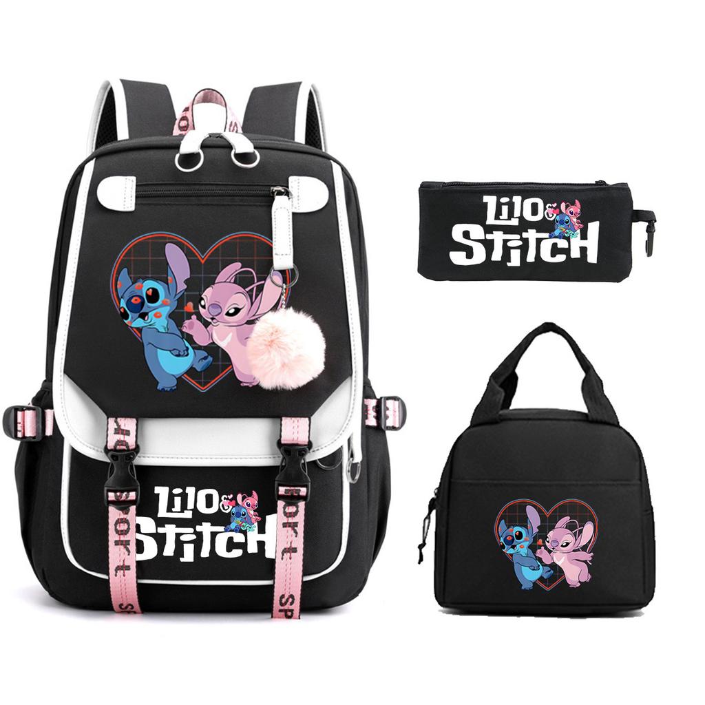 Stitch Cartoon Print School Backpack Lunch Bag Pencil Case Set for Kids Students Lilo & Stitch Shoulder Bag