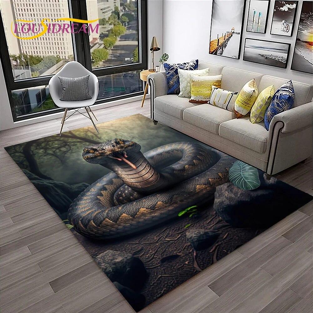 Gothic Serpent Viper 3D Python Snake Carpet Rug for Home Living Room Bedroom Sofa Doormat Decor,kids Area Rug Non-slip Floor Mat