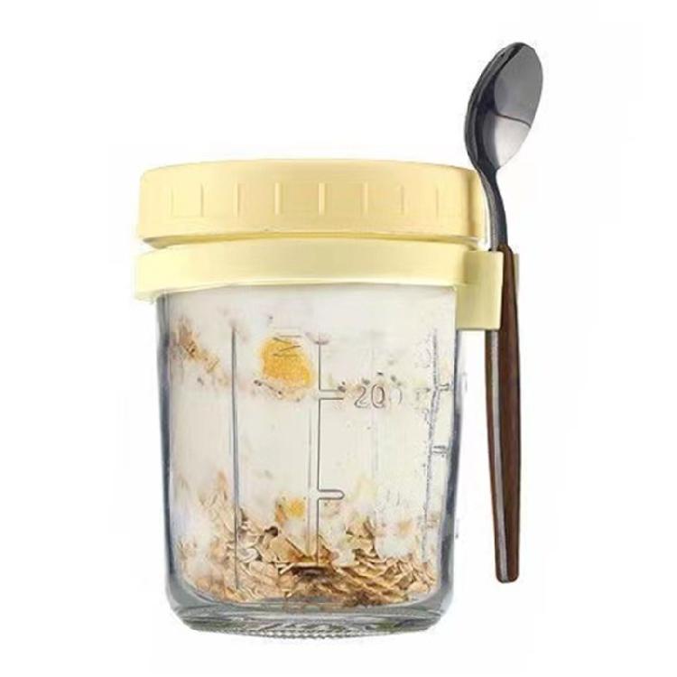 Practical Cereal Container With Spoon And Secure Top Glass Overnight Oats Jar Food Storage Organiser for Breakfast