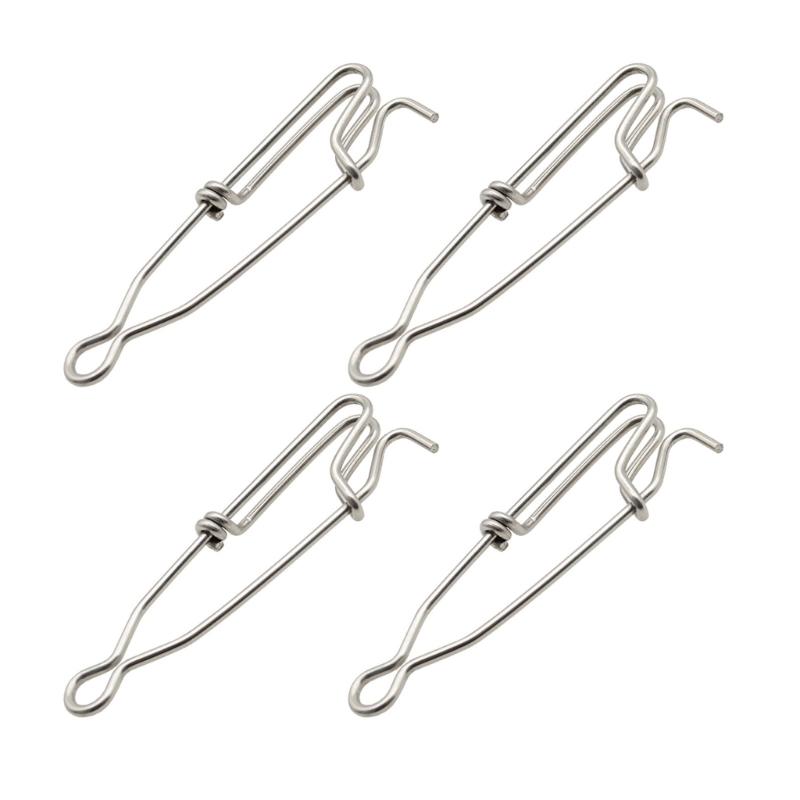 4Pcs LongLine Clip Fishing Snap Swivels Fishhooks Lures Trap Lock Clip Stainless Steel Hooked Snap Pin Fishing Accessory 1