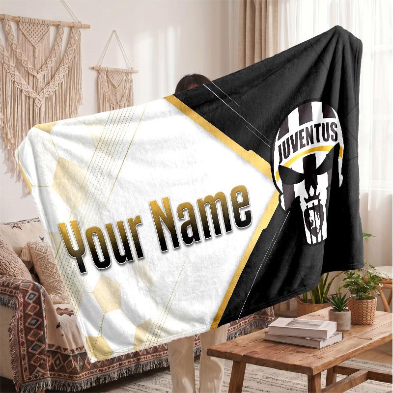 Juventus FC Personalisierte Fleecedecke Mit Fußballlogo, Benutzerdefinierter Name Text Weich Warm Home Überwurfdecke