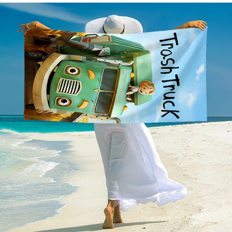Ultra-Soft Beach Towel with Trash Truck Theme,Ideal for Pool - Camping, Diving - Perfect Travel Essential, Vibrant Beach Towel.