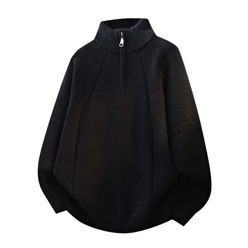 Men s Trendy Korean Style Loose Knit Zipper Sweater with Stand Collar XXL