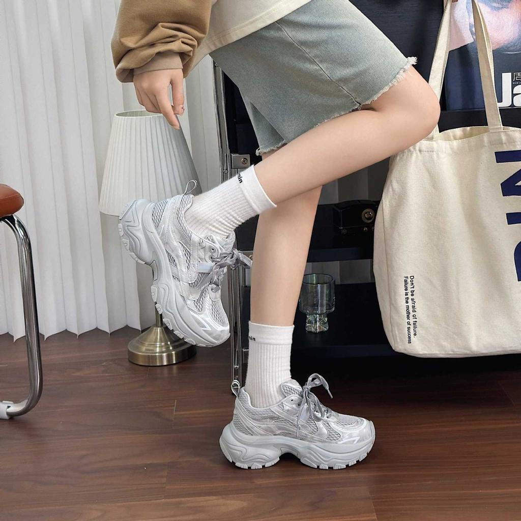 Mesh breathable silver dad shoes women's autumn new thick-soled versatile thin sports and leisure shoes