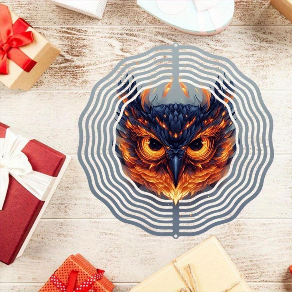 Flame Eagle Mandalala Wind Chime 2D Printed Metal Decor for Outdoor Garden Balcony Vibrant Orange Blue Feathers Handcrafted Eagle Design