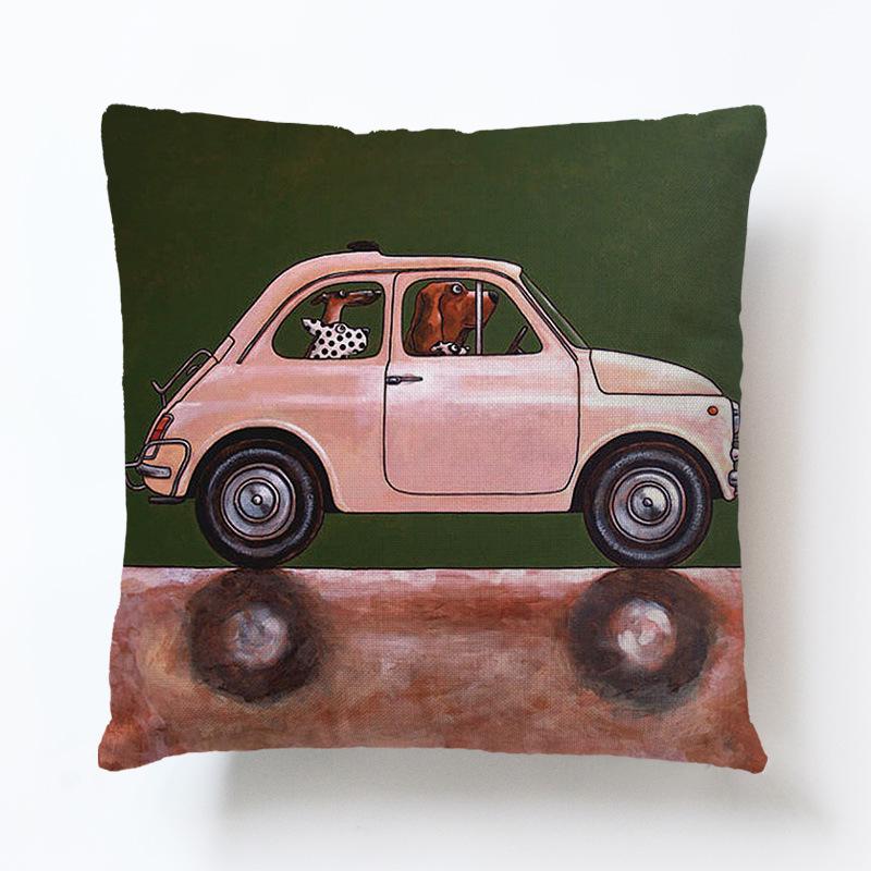 45x45cm Linen Pillow Decorative Linen Cushion Cover Cartoon Vintage Car Pillow Case
