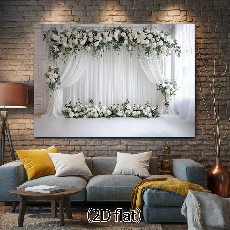 

2D White Rose & Eucalyptus Backdrop Curtain Wedding Photography Background 47.2x31.5inch/120*80cm
