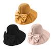 Bucket Hat Bow Decor Sun Protection Large Ruffled Brim Beach Hat Breathable Hollow Woven Top Foldable Travel Hat