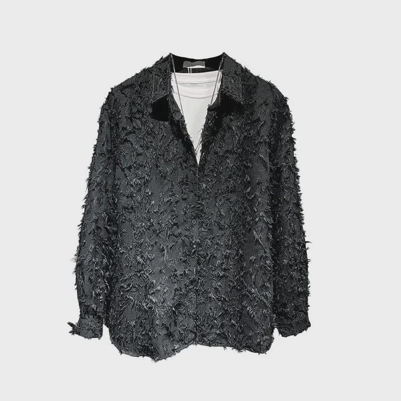 Camisa de Manga Larga de Verano para Hombre 2024 con Solapa de Lujo y Acento de Piel