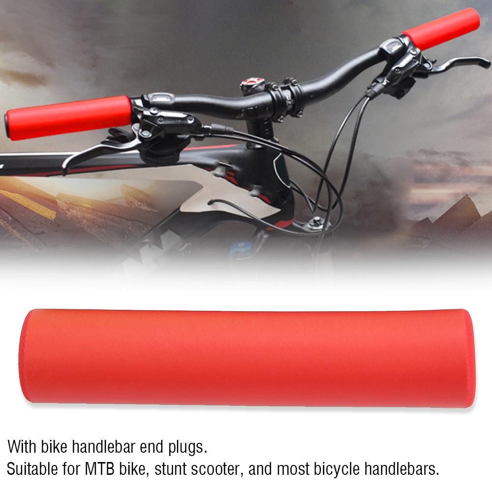1 Pair Handlebar Grips Anti Skid Shock Proof Silicone Bike Grip With End Plugs Red