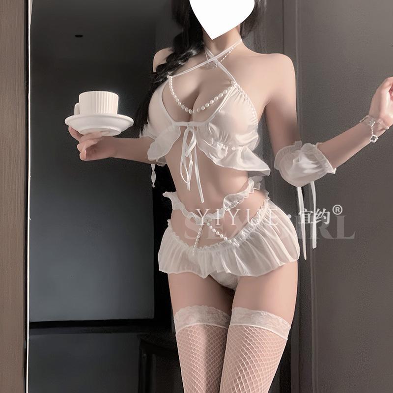 Yiyue erotic underwear sexy pure desire pearl neck strap hip wrap large size uniform temptation pajama set 1111