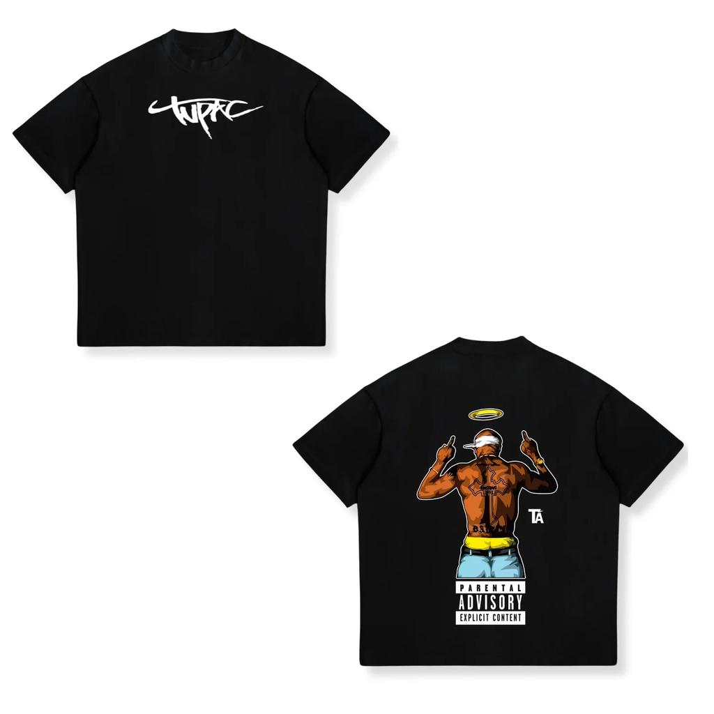 Camiseta Oversized com Manga de Rap Singer Tupac 2pac Hiphop Streetwear Moda Verão 2025 Unissex e Feminina Infantil Algodão