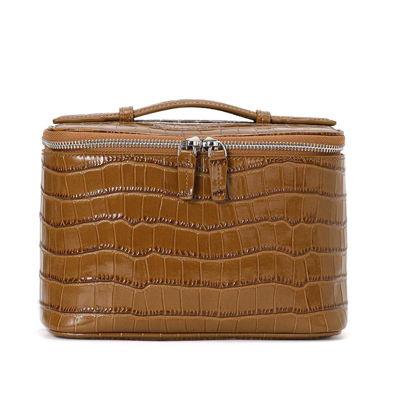 Aidani Genuine Leather Crocodile Pattern Mini Square Bag, Large-Capacity Handheld Makeup Bag, Women's Storage Handbag