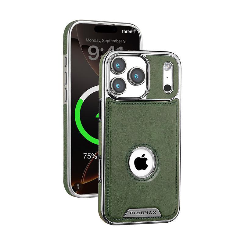 Apple 17 Pro Max Leather Magnetic Case 16 Business Logo Electroplated Anti-Fall