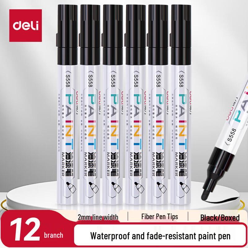 Deli S558 Waterproof Black Paint Marker (12-Pack)