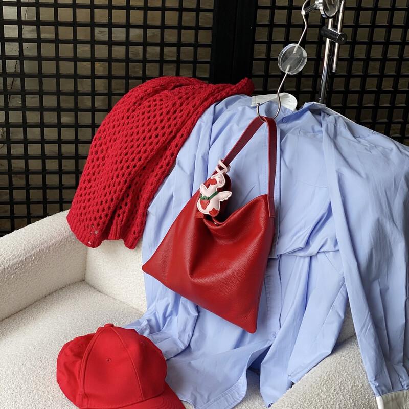 Dou Xiaozhu Nischenmode Echte Leder Eimertasche