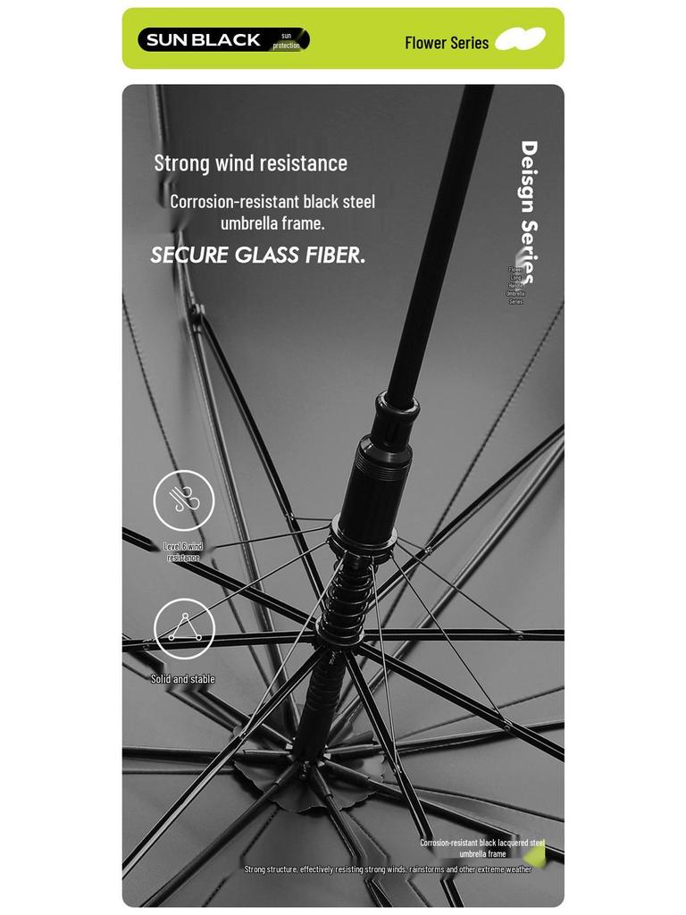 Long Handle Floral Umbrella, Dual-Use for Sun & Rain, UV Protective Black Rubber Shade for Women.