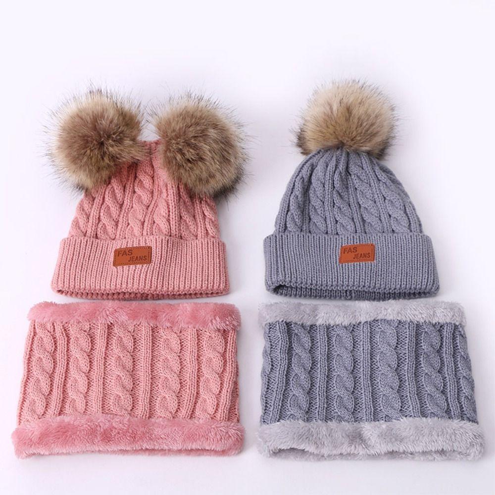 Warm Thicken Baby Hat Scarf Gloves Set Windproof Pompom Knitted Hats Toddler Bonnet  1-5 Years