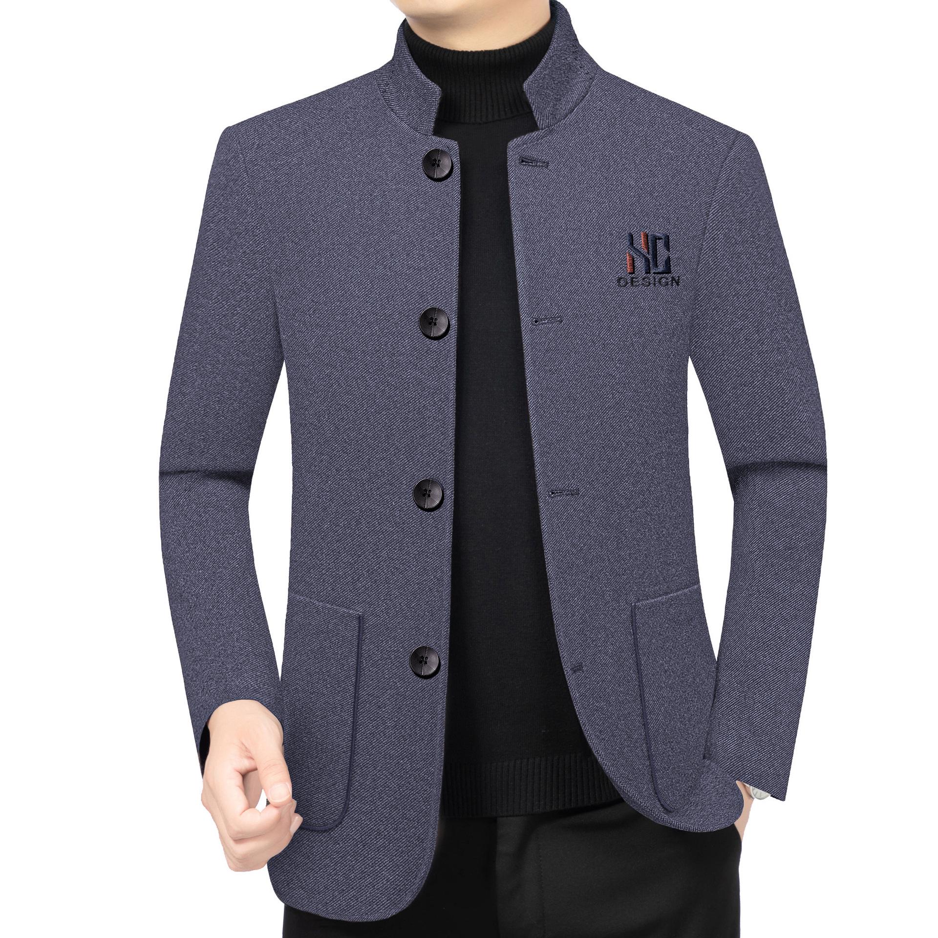 

Мужское шерстяное пальто со стойкой - Коллекция Осень 2025: Короткая стильная куртка в стиле business casual для среднего возраста L (120-140 Jin) светло-синий