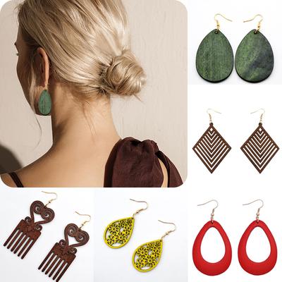 1 Pair Wood Drop Earrings Organic Hollow African Woman Wooden Brincos Pendant Jewelry