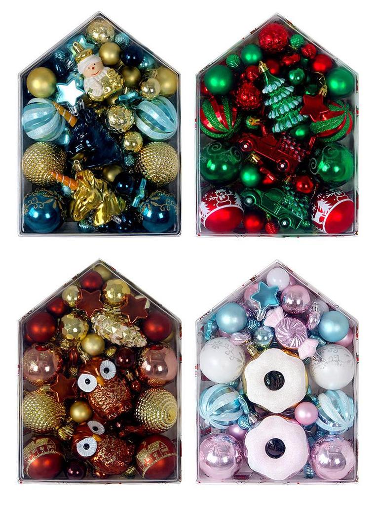 Set di 72 Palline di Natale Irregolari Verniciate ed Elettroplaccate per Decorazioni sull'Albero