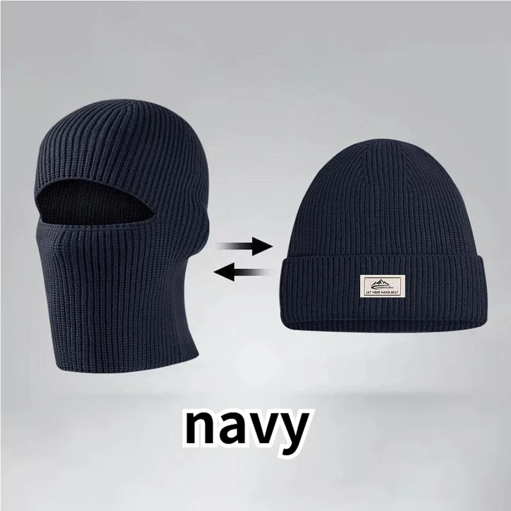 

2 in1 Winter Knitted Balaclava Cap Windproof Warm Ski Beanies Men Women Tactical Cycling Running Earmuffs Cap Full Face Mask
