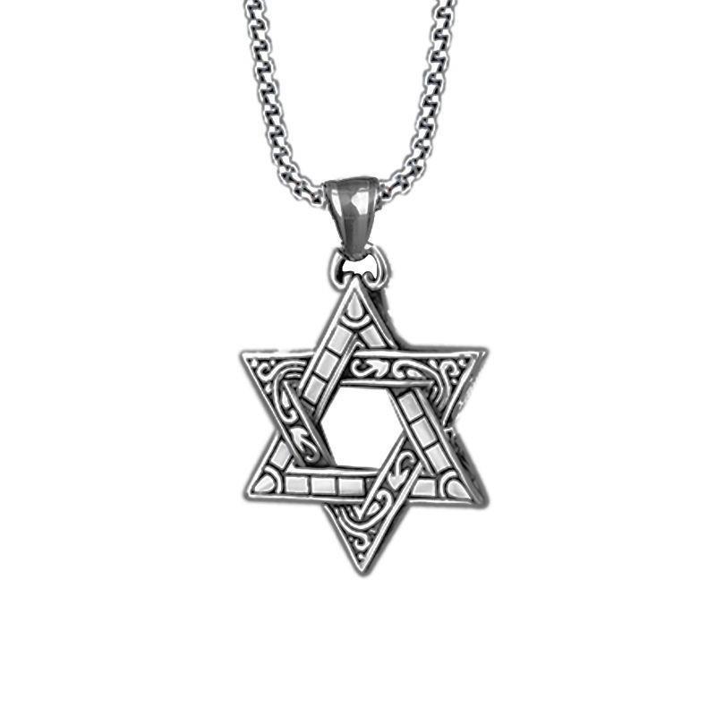 Stainless Steel Jewelry - Titanium Steel Necklace for Men - Retro Double-sided Hexagram Pendant - Alloy Pendant - Unique Accessory