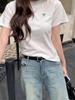 Women's 2025 Korean Style Bowknot Embroidered Slim Fit T-Shirt, Short Sleeve, Round Neck