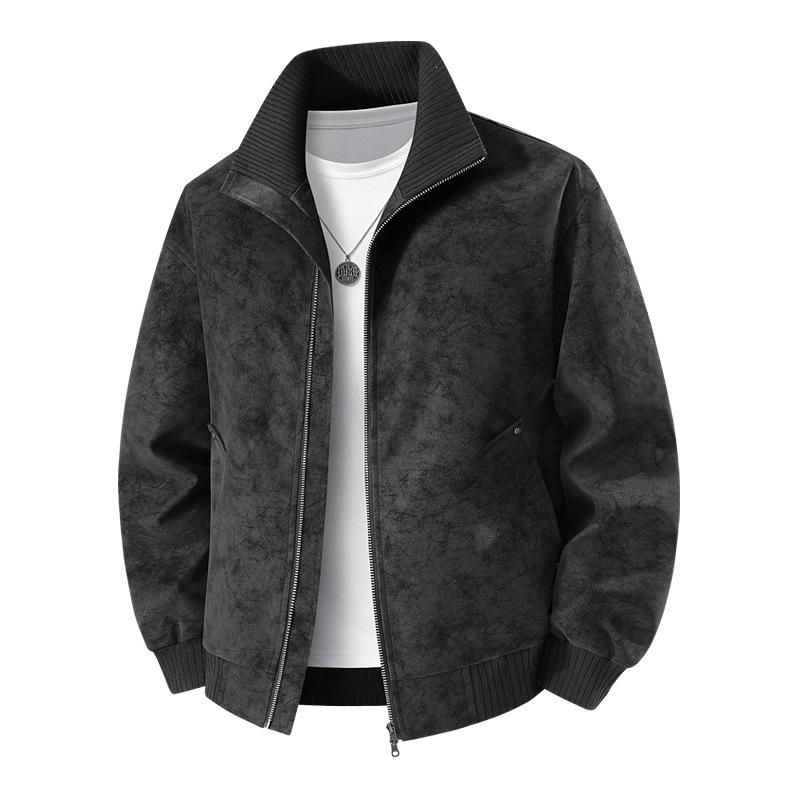 Trendy brand locomotive men's leather jacket stand-up collar glossy retro leather high-end sense large size versatile men's leather jacket