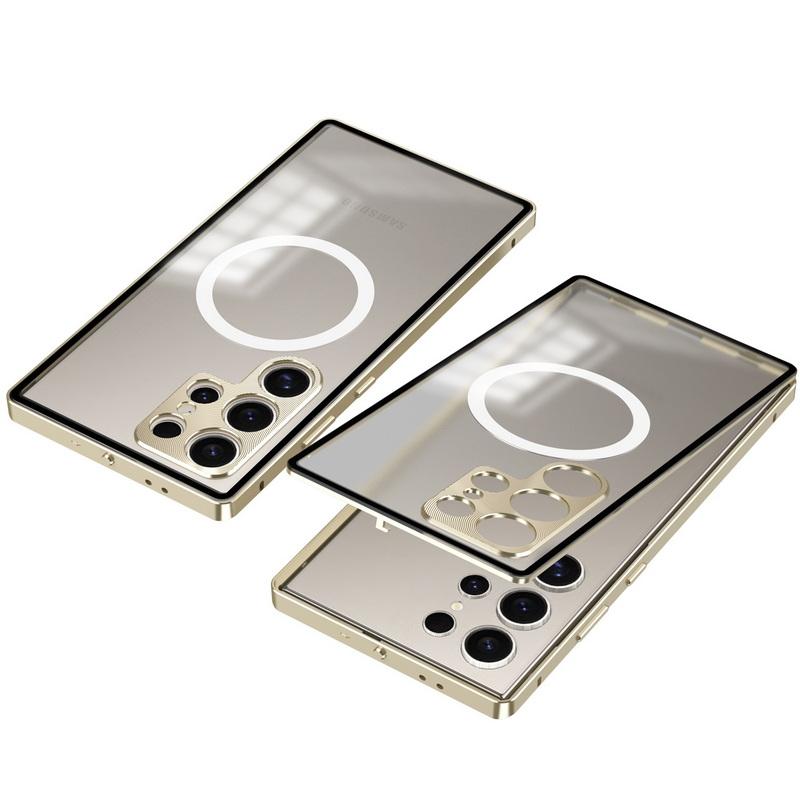 Aluminum Alloy Frame Luxury Phone Case For Samsung Galaxy S25 S24 S23 Ultra Shockproof Magnetic Hybrid Frosted PC Back Cover