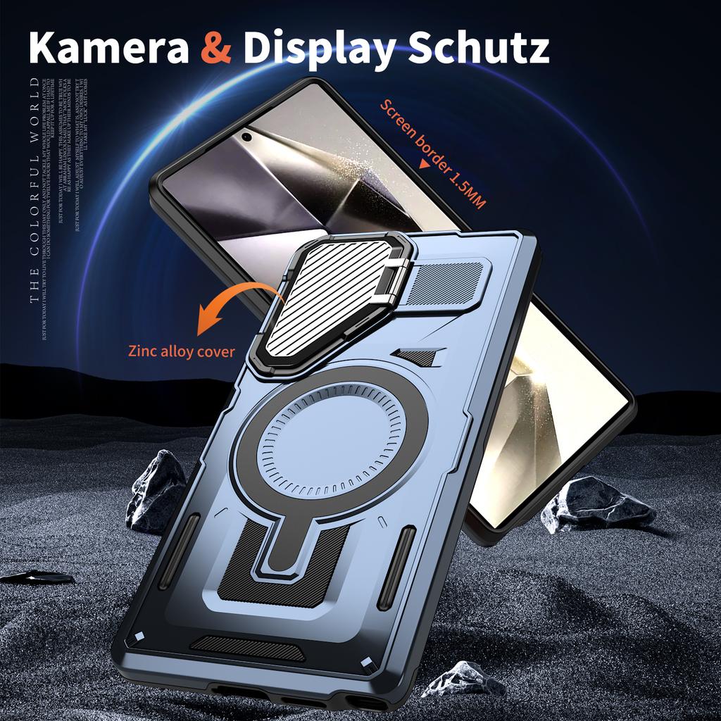 For Samsung Galaxy S24 Ultra Case Compatible with MagSafe Lens Lid Kickstand PC+TPU Back Cover