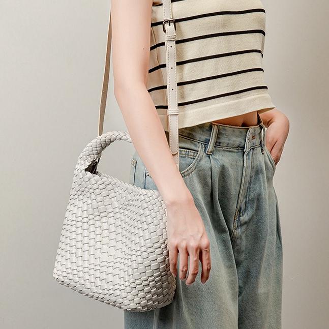 Hand-woven Women's Bag Summer Solid Color Portable 2 Set Casual Retro Shoulder Messenger Bag