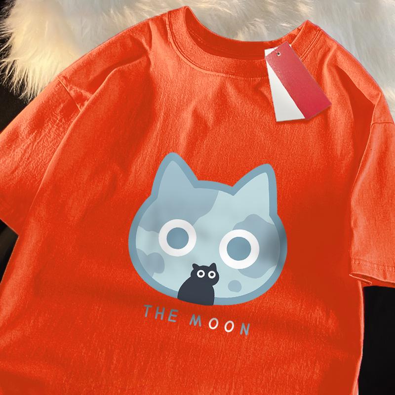 The Moon Blue Cat Fun Japanese Style Men Women T-Shirts Cotton Oversized Short Sleeve Shirt Loose T-Shirt Breathable Tops