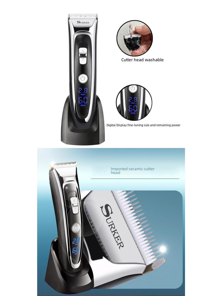 Xuke LCD Ceramic Blade Hair Clipper: Low-Noise, Fast-Charging Electric Clipper with Base