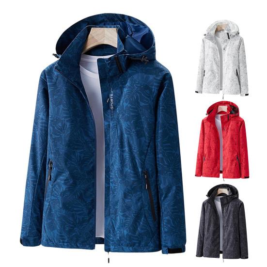 Pánská bunda S kapucí Stojáček Límec Dlouhý rukáv Potisk Bunda Kabát s kapsami Zapínání na zip Větruodolné Voděodolné svrchní oblečení