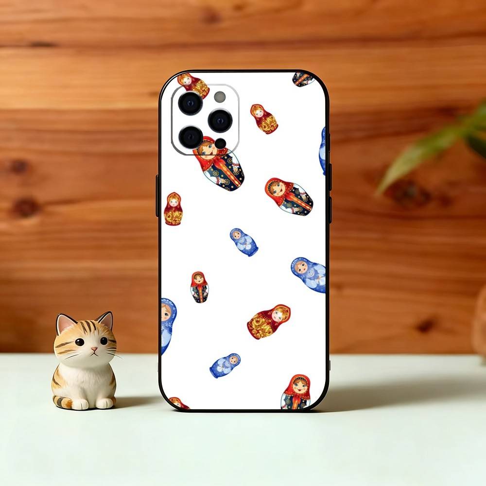 Adorable Russian Folk Art Doll Phone Case For iPhone 17, 16,15,14,13,12,11 Plus,Pro Max, Others Soft Black Cover