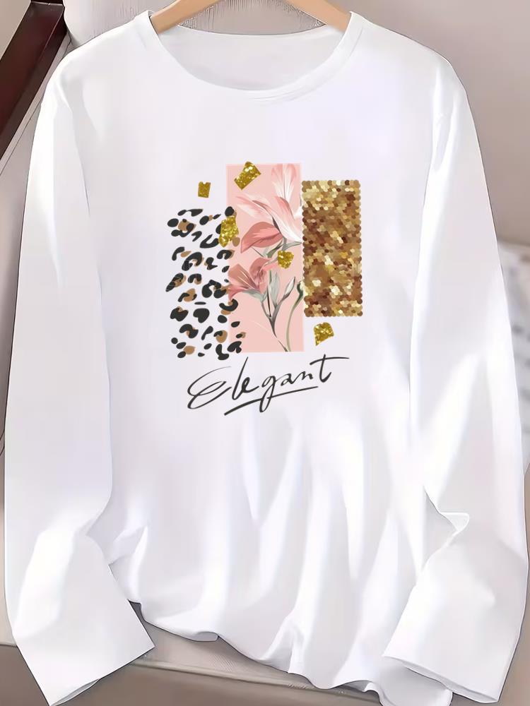 (Asian Size) Women T Shirt Tee Lady Printed watercolor love style Female Clothing Casual Fashion Top Long Sleeve  Graphic T-shirts