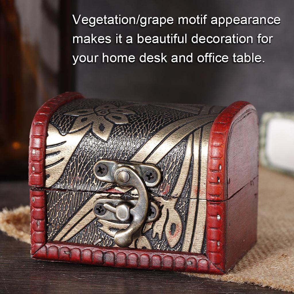 Vintage Small Treasure Chest Decorative Wooden Jewelry Lock Box Gift Case (Copper )