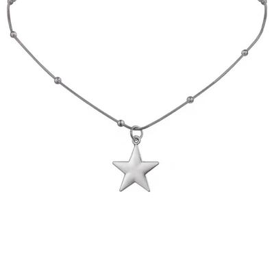 Y2k Style Star Pendant Necklace Round Beads Necklace Alloy Texture Star Pendant Neck Jewelry Present for Girls and Boy