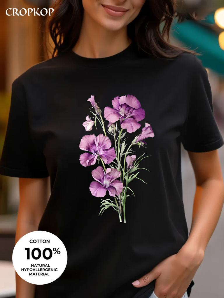 Realistic Flower Print Available In Three Colors 100 Pure Cotton Material Roundneck Shortsleeved Unisexs Tshirt Top