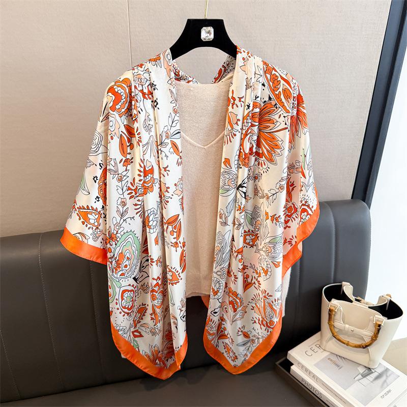 Cashew Nut Simulation Silk Premium 111cm Large Square Scarf Silk Scarf Printed Shawl Sunscreen Scarf Headscarf Scarf