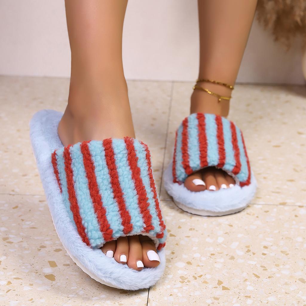 Sıcak Fiyonk Dekor Terlikler, Rahat Açık Burunlu Peluş Ayakkabılar, Rahat İç Mekan Ev Terlikleri