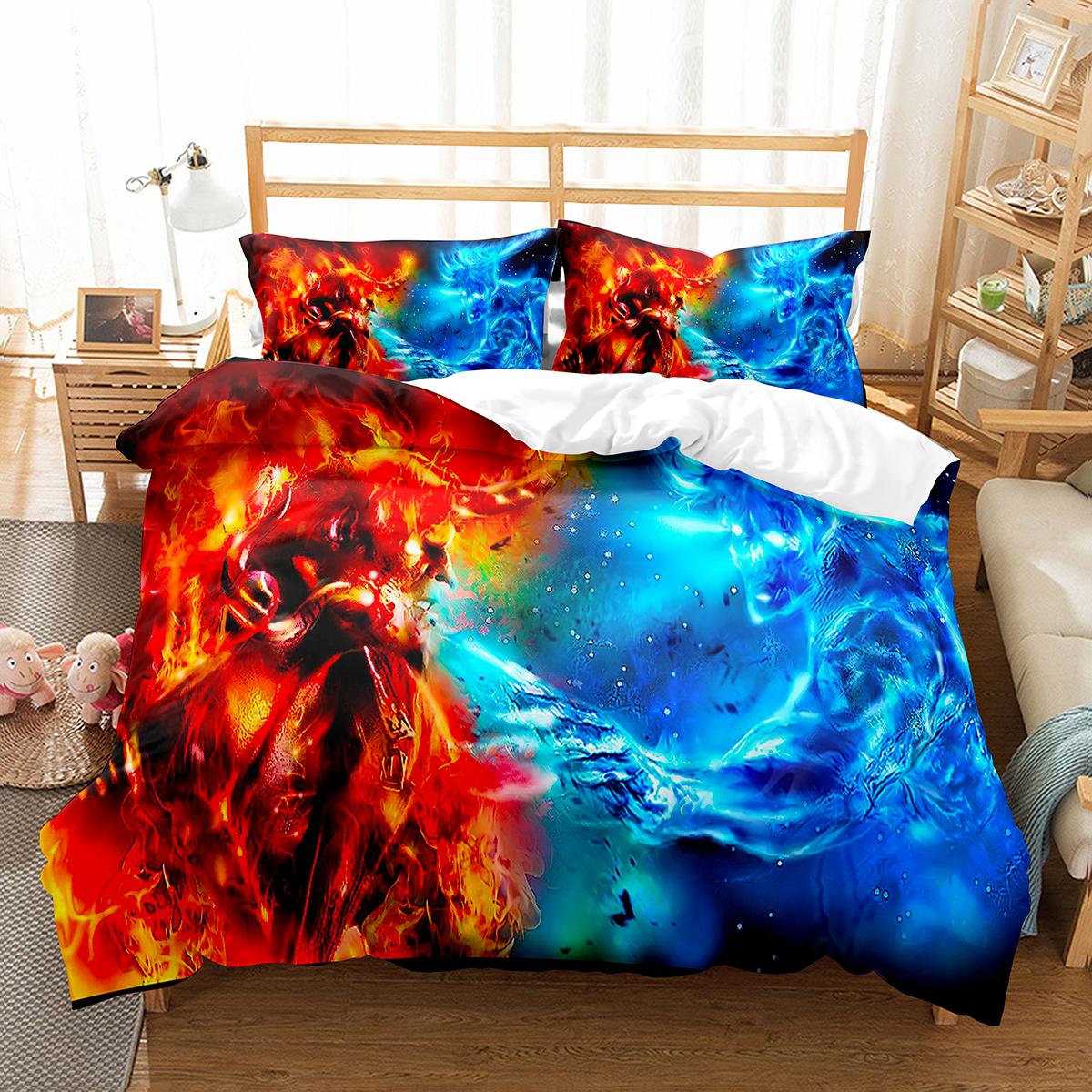 

Ice and Fire Pattern Duvet Cover Set Single Double Size Polyester Comforter Cover for Teens Adults Bedding Set with Pillowcase EU single(135x200cm)