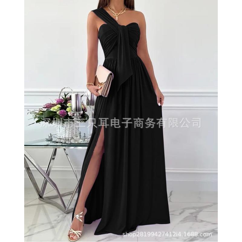 Wish summer simple sleeveless offtheshoulder hem split dress women