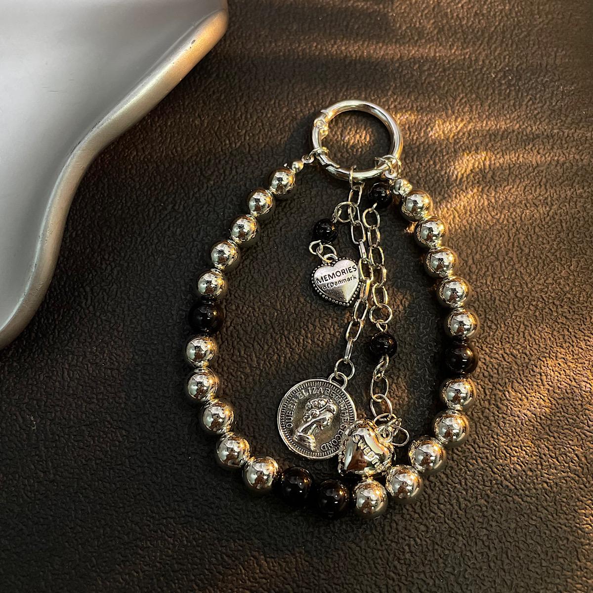 New Pearl Beaded Bracelet for Girls Short Style with Pom Pom Bow Bag Charm Phone Case Keychain