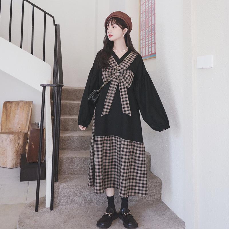 

2024 Клетчатое платье-свитшот из двух частей - Женская мода начала весны Large