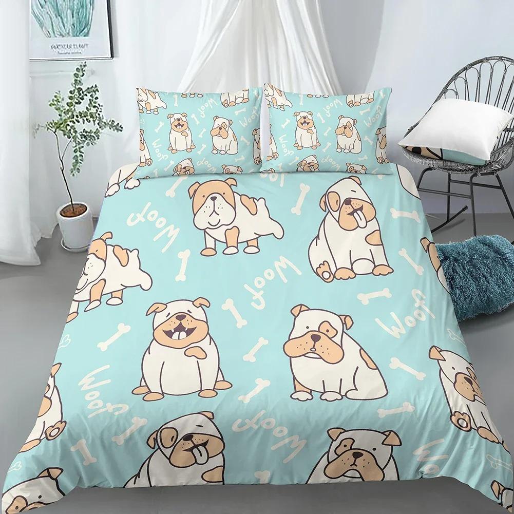 Cartoon Dog Duvet Cover Set Funny Pug Print King Size Bedding Set for Kids Boys Girls Animal Theme 23pcs Twin Comforter Cover